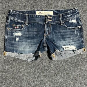 Hollister Women's Indigo Distressed Roll-Cuff Denim Shorts